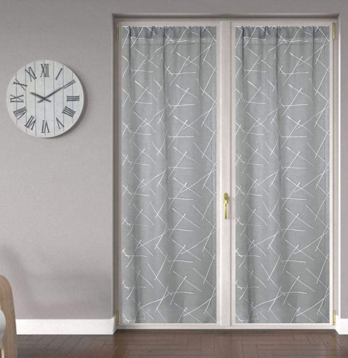 Coppia tendine ricamate per Finestra e porta - Larghezza 45/65/90 cm - altezza su misura - grigio-art.519