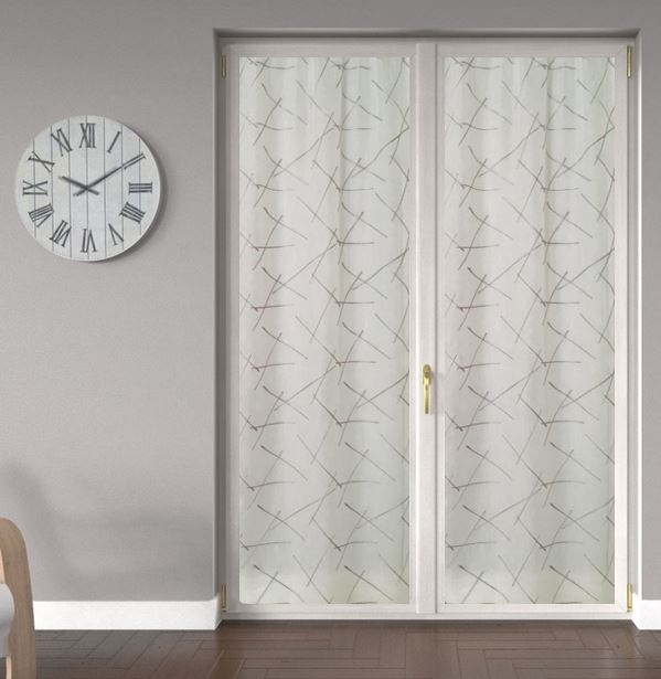 Paire de vitrages - passe-tringle - largeur 60/80 cm - longueur personnalisée - coloris blanc/gris - Art.507