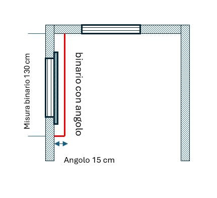 Binario per tende cm 130 con angolo da 15 cm art.vento