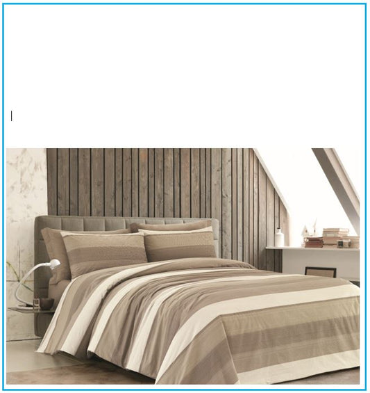 Copripiumino in cotone a righe beige e tortora