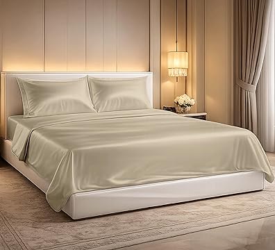 Letto matrimoniale con lenzuola in raso di cotone , completo letto elegante e morbido
