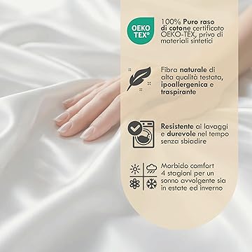 Tessuto 100% raso di cotone pettinato, fibra naturale, morbido e setoso al tatto
