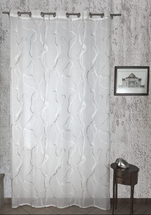 Rideaux à oeillets, largeur max 200 cm - hauteur sur mesure - blanc/gris-art.802