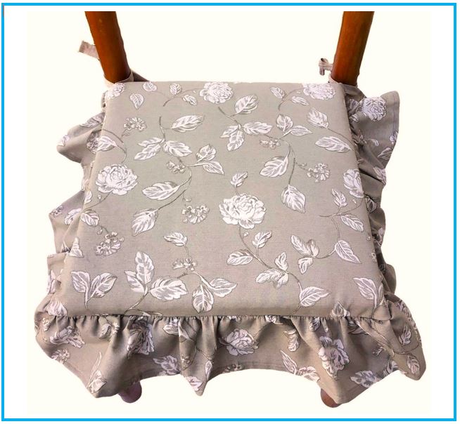 Coussins de chaise à volants - lot de 4 pièces - lavables - tissu coton - coloris gris tourterelle