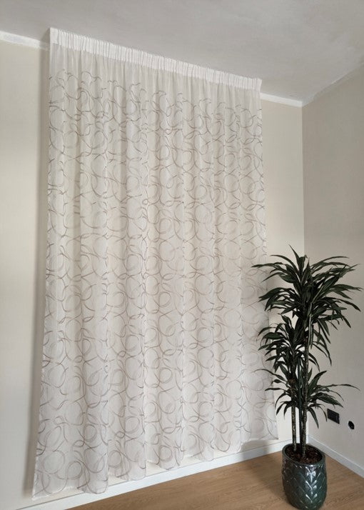 Rideaux personnalisés avec ruban à rideaux - Tissu brodé blanc beige, adaptés aux rails de 140/170 cm, hauteur de 180 à 281 cm - art.tebe