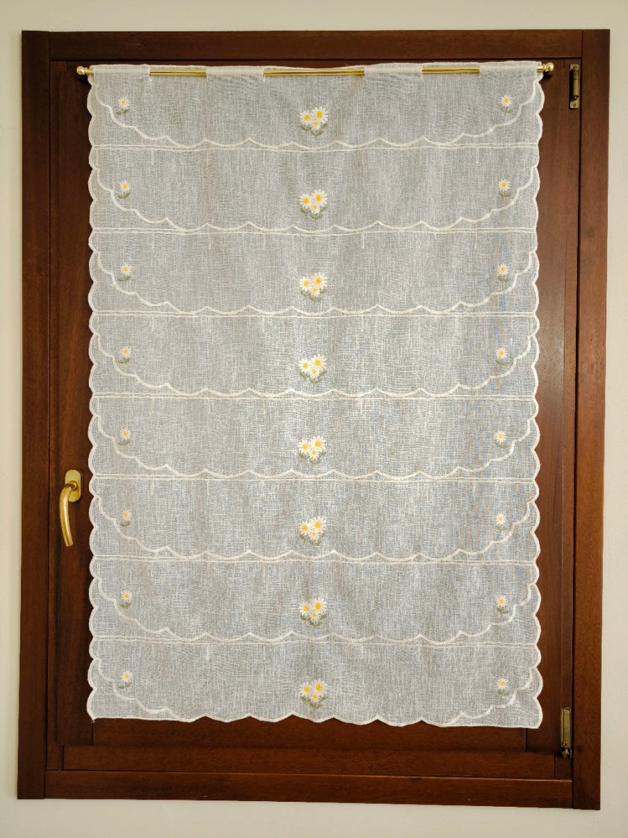 Voilage vitrage brise-bise avec broderie Marguerite – 45/60/90 cm