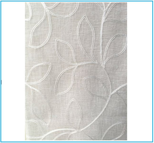 Dettaglio del ricamo del tessuto per tende effetto lino, variante Art. Sara-02